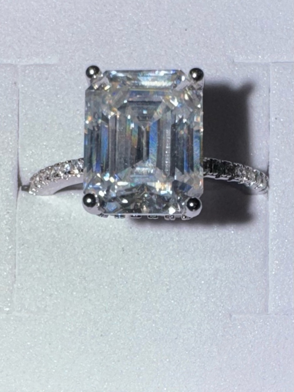 4 Carat Emerald-Cut Moissanite with Pavé Band Ring in Silver